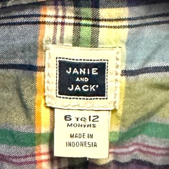 Janie and Jack Plaid Madras Button Up Shirt Baby Boys 6-12 Mos Multicolor Cotton - Picture 4 of 6